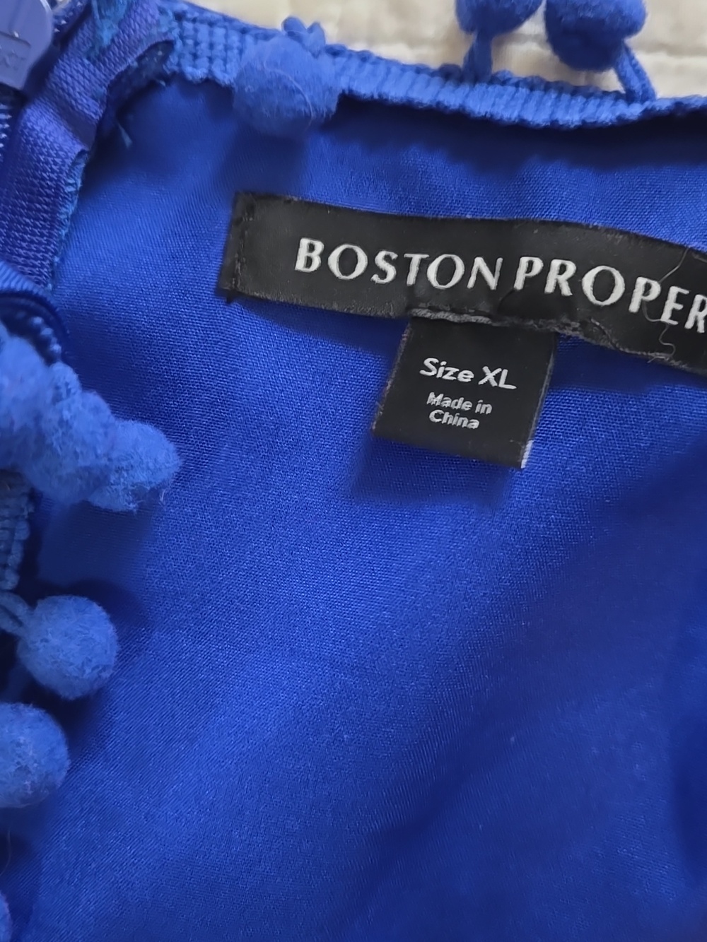 Boston Proper Mixed Media Lace Pom Pom Dress - Blue Womens XL EUC - Picture 9 of 9